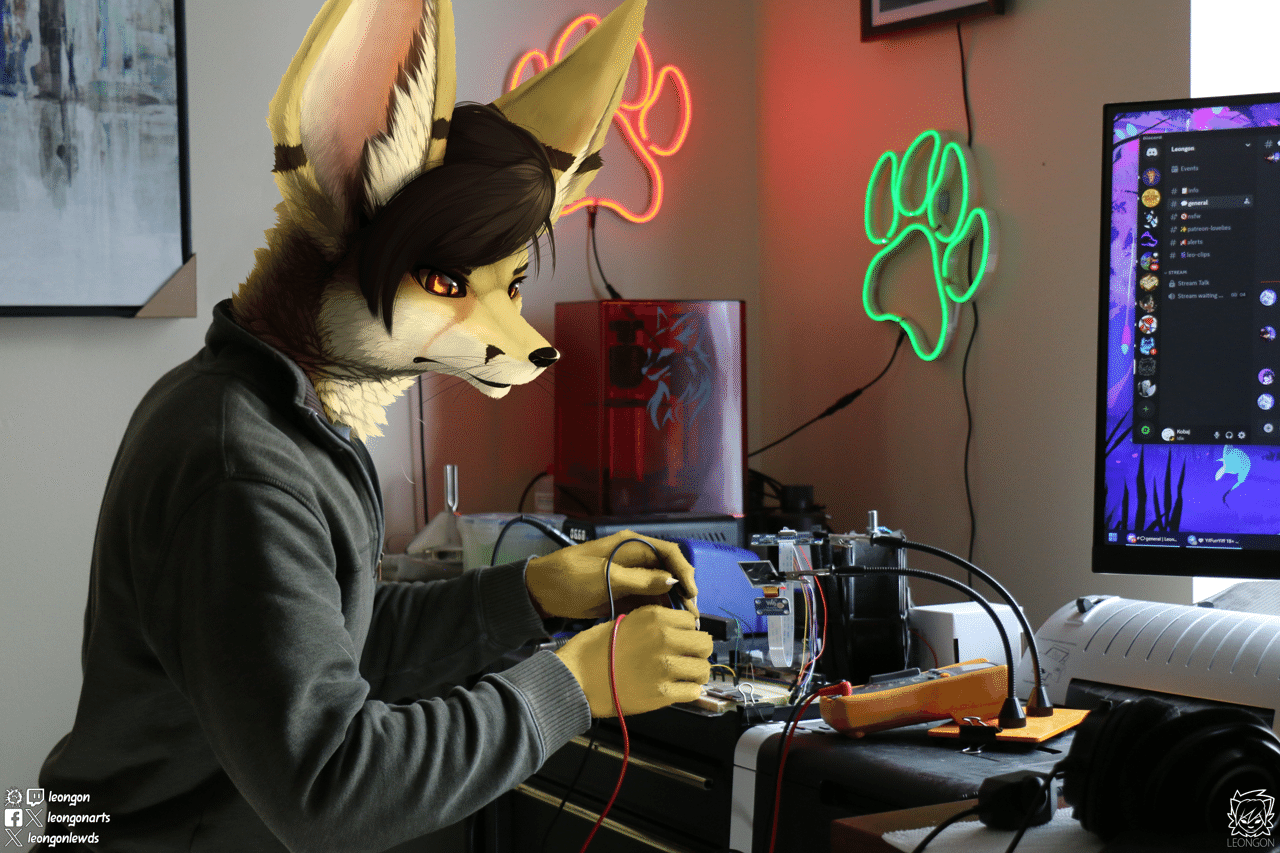 Paint over of Kobaj working on some circuits.