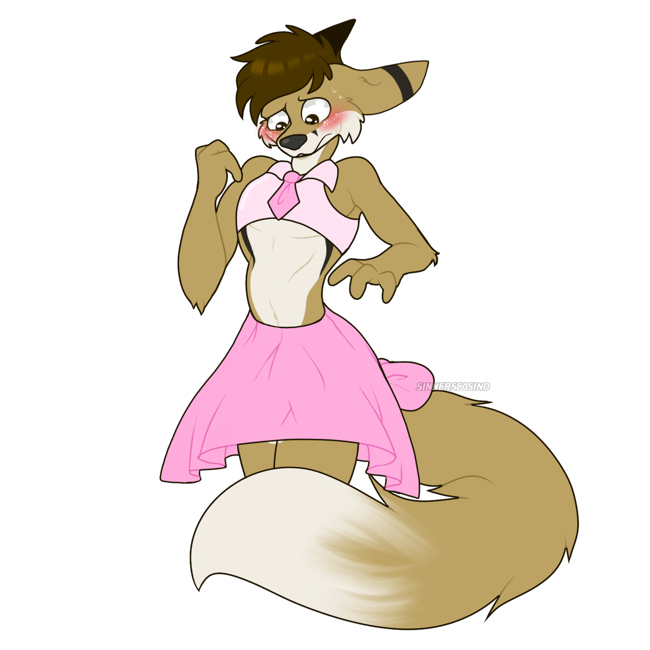Kobaj embarrassed to put on a pink skirt.