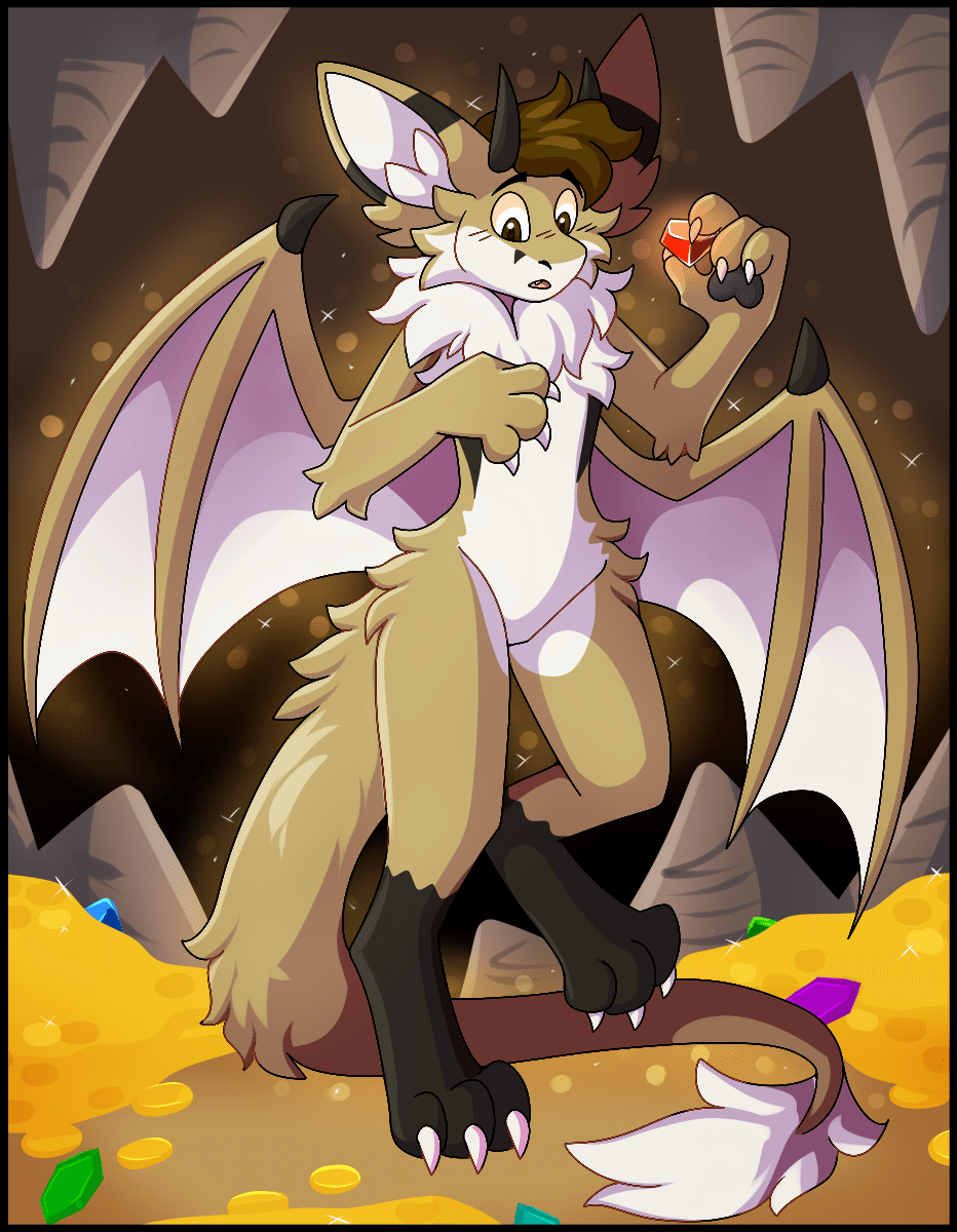 Kobaj transformed into a dragon with big wings and a long tail and cool horns after accidentally picking up a gemstone in a cavern.