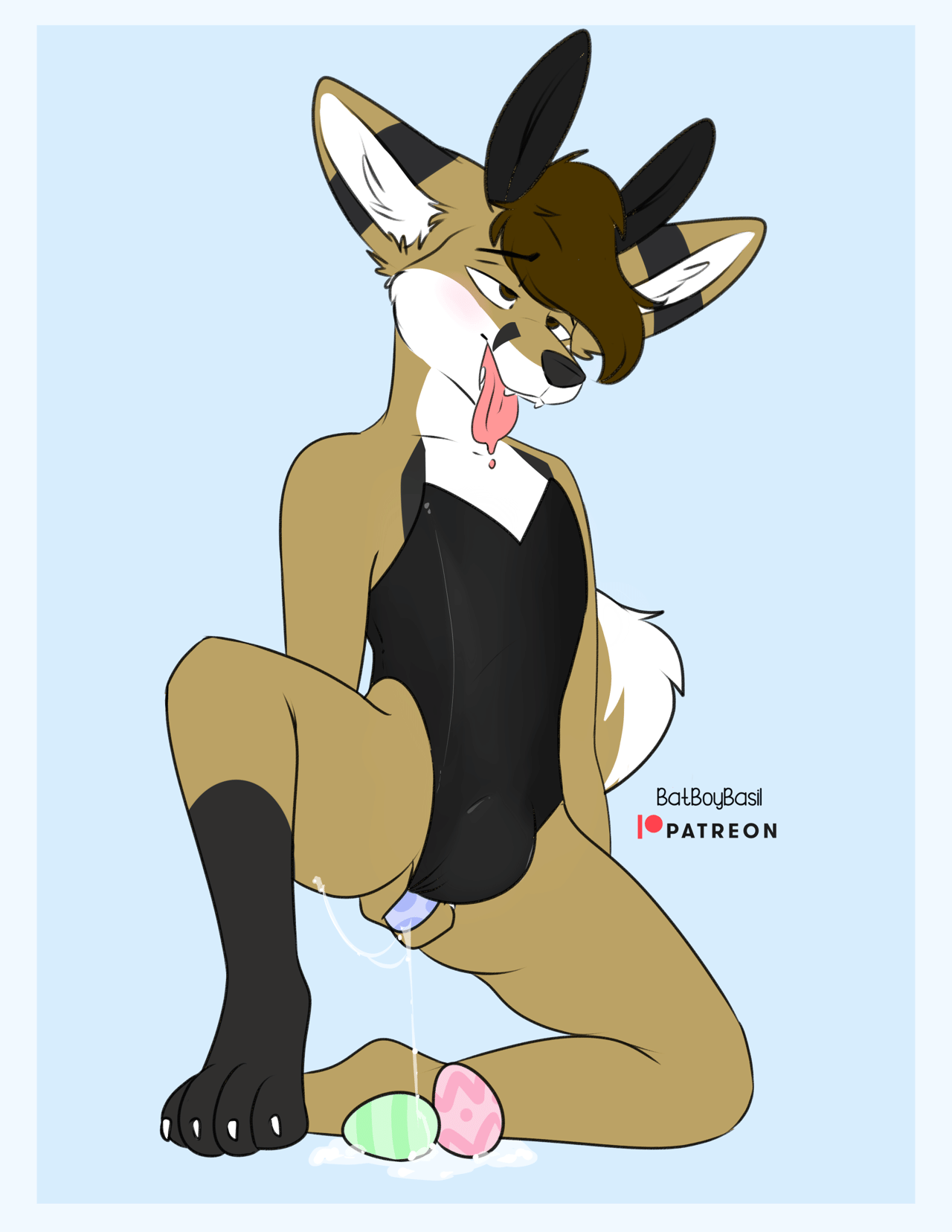 Kobaj getting stuffed with some eggs for Easter.