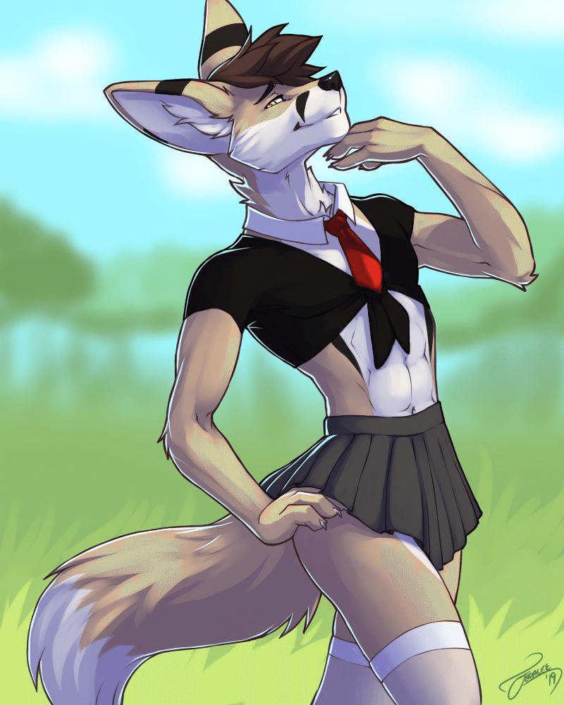 Kobaj strutting his stuff in a cute skirt.