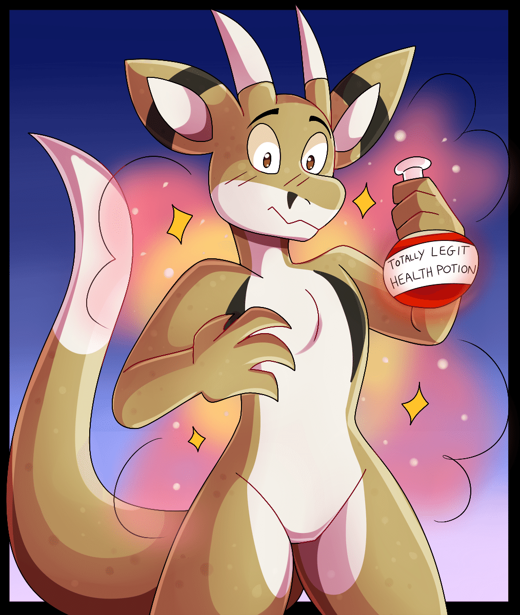Kobaj fully transformed into a kobold after drinking a magic potion that was very much mislabeled.