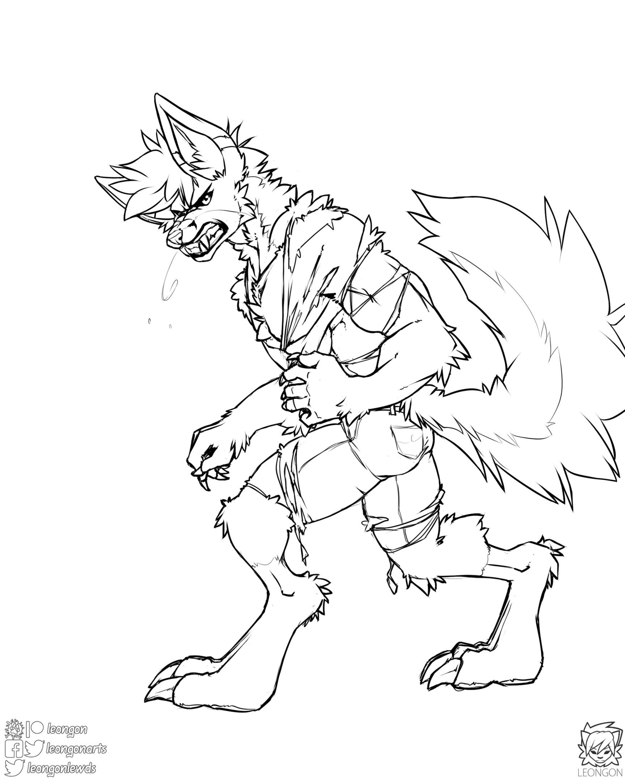 Non-color version of Kobaj the werewolf.