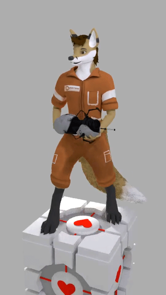 Kobaj trying to prove the cake is not a lie by completing portal puzzles.