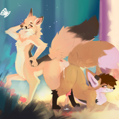 Kobaj seems to have bumped into a taur Binary while out walking in the woods, a few more bumps later and the two foxes are stuck, woops.