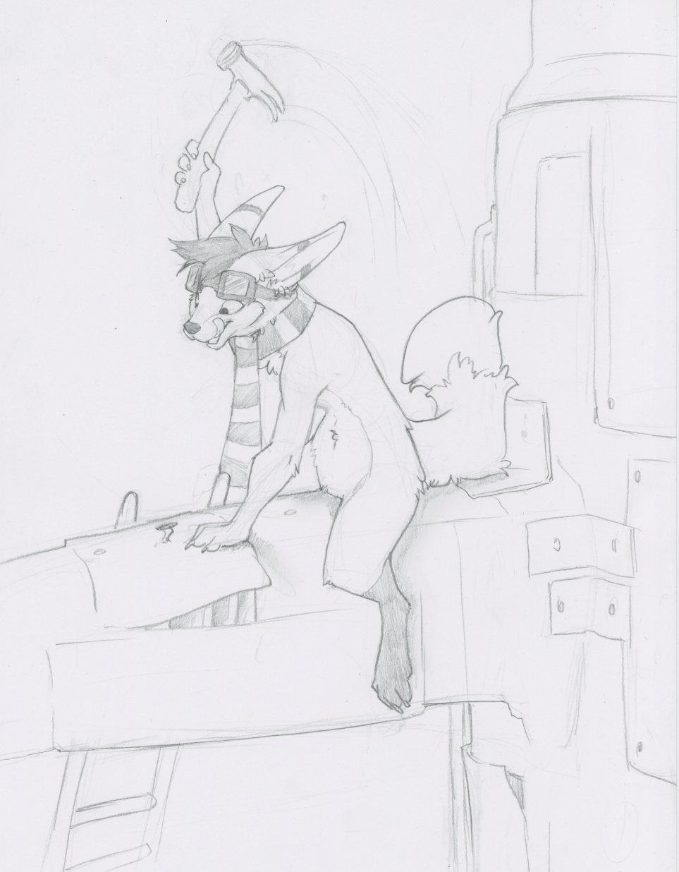 Kobaj hammers away, attempting to build a much bigger rocket.