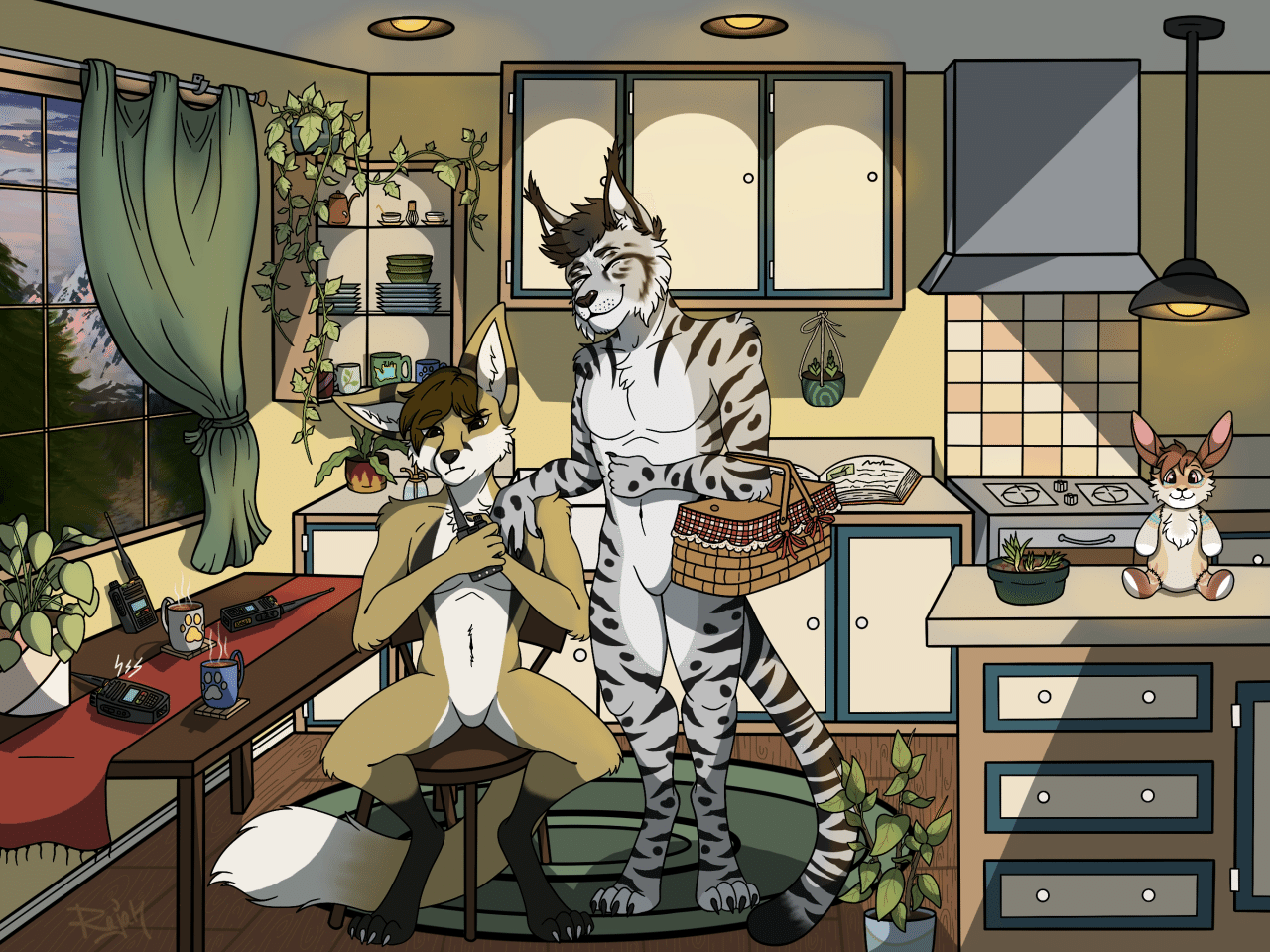 Kobaj and Reynx are up early preparing for a hike, with Kobaj getting some radios working and Reynx packing a picnic basket, it won't be long before the two of them set off.