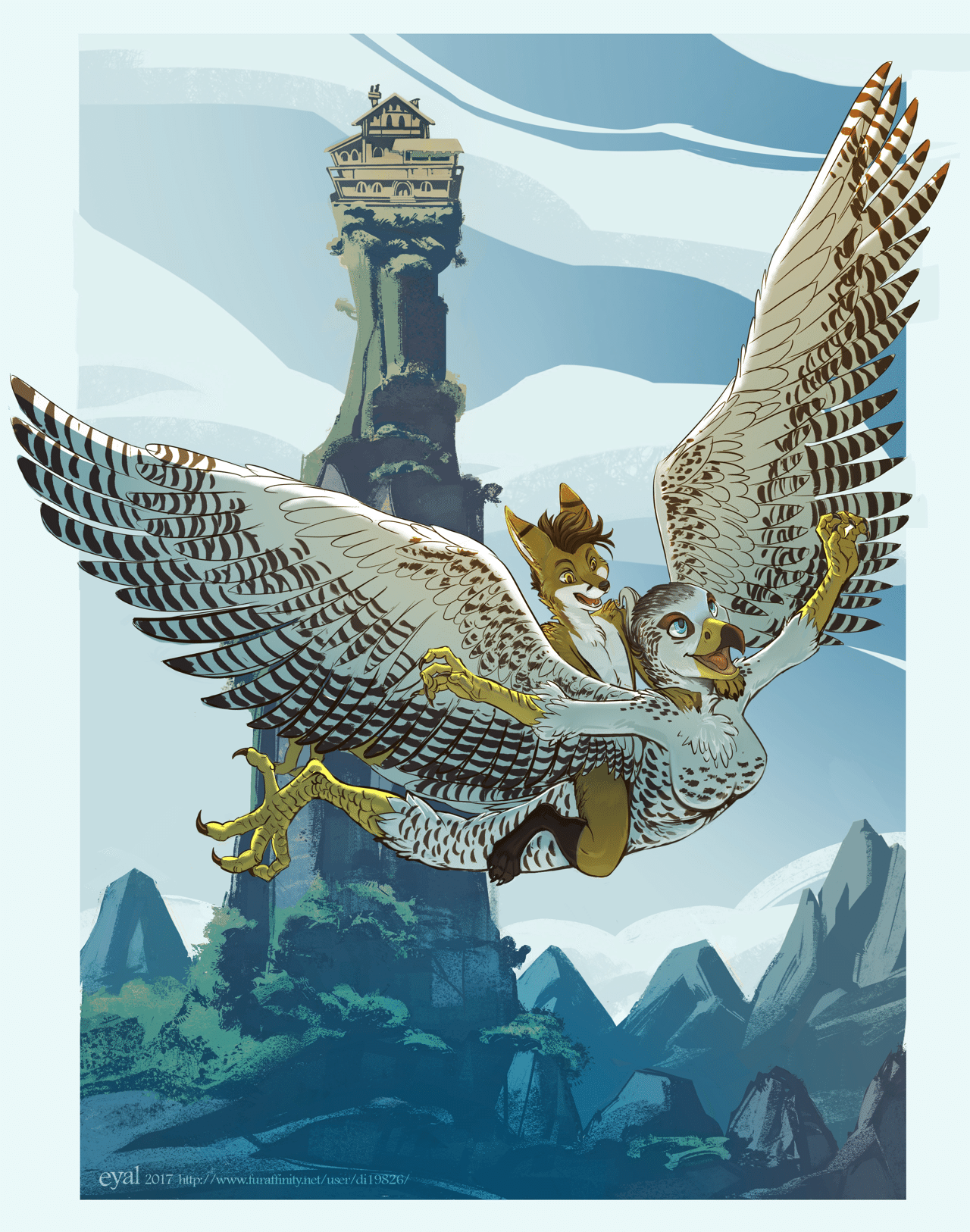 Kobaj soaring on the back of Aubirb.