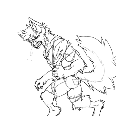 Non-color version of Kobaj the werewolf.