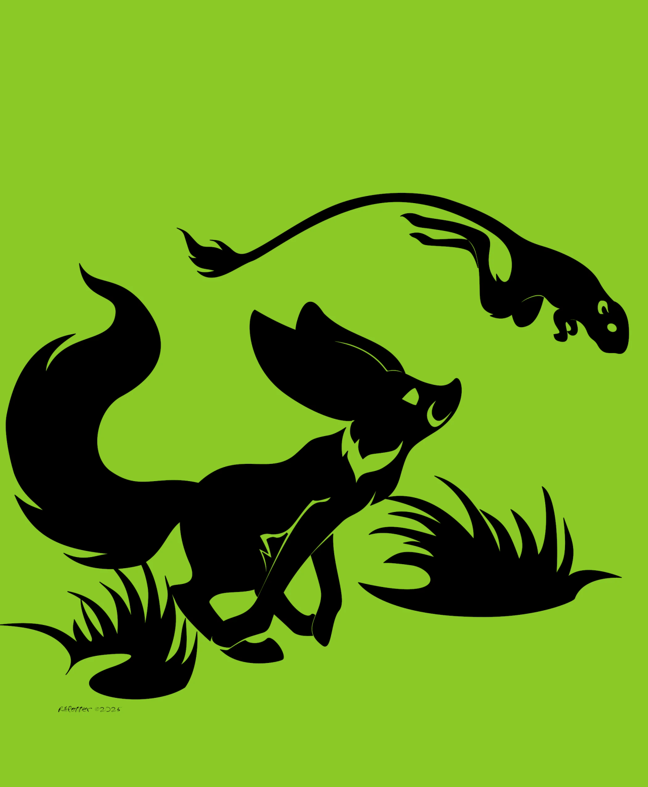 Kobaj running and jumping with his favorite kangaroo rat friend through some wild plains.