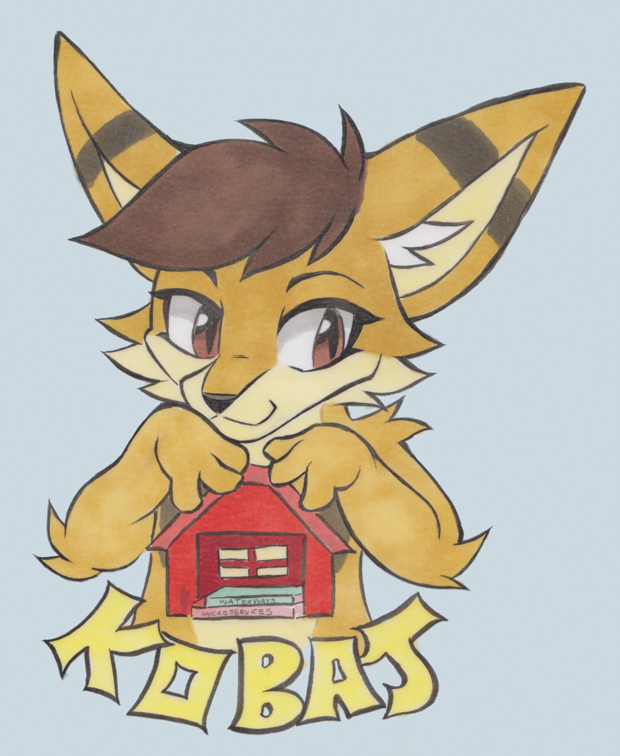 Kobaj showing off his little free library for furries, with two of his favorite books inside the library.