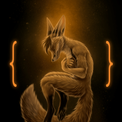 Silhouette of kobaj curled around himself, happy and content in code.