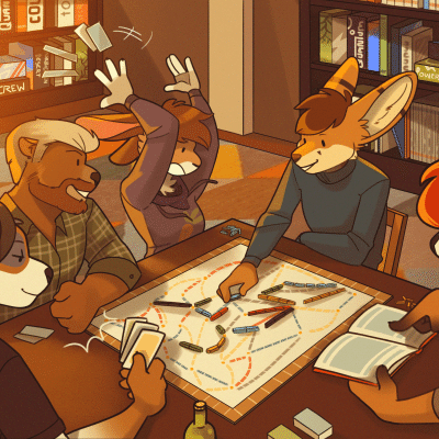 Kobaj and friends playing board games.