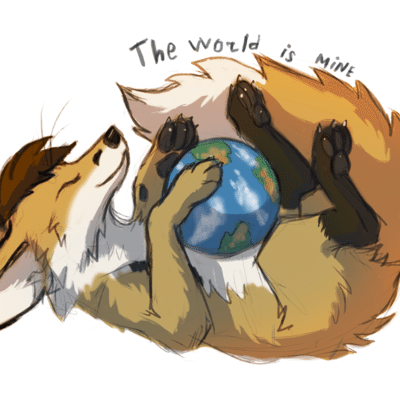 Kobaj happily laying on his back with the world held in his paws.