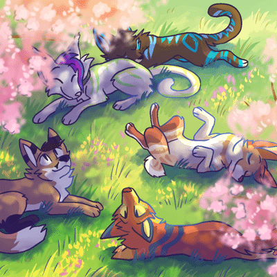 Kobaj and friends all lounging in the spring sun.