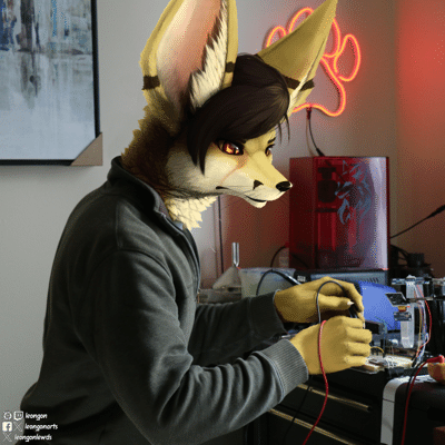 Paint over of Kobaj working on some circuits.