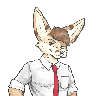 Kobaj ready to go to work for a typical office job. (badge for FC 2025, theme: animal business).