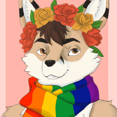 Kobaj wearing a crown of pretty flowers.