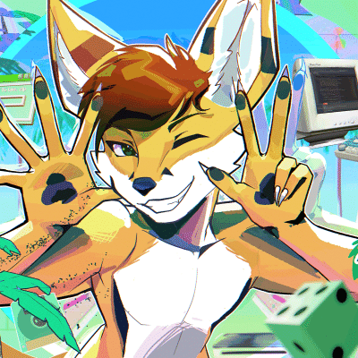 Kobaj in a variety of poses, from hammering away at a keyboard to showing off his butt, all while grinning at you with a cool smirk.