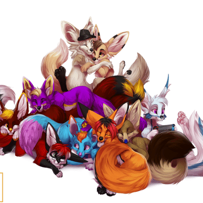 Kobaj snuggling ontop of a fennec pile.