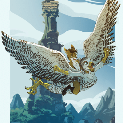 Kobaj soaring on the back of Aubirb.