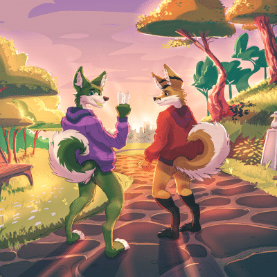 Kobaj and Kale walking in a park.
