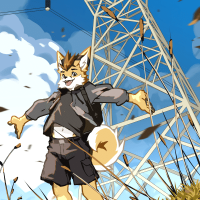 Kobaj having just hiked up a small hill is standing proud with his arms out wide and wind whips around him.