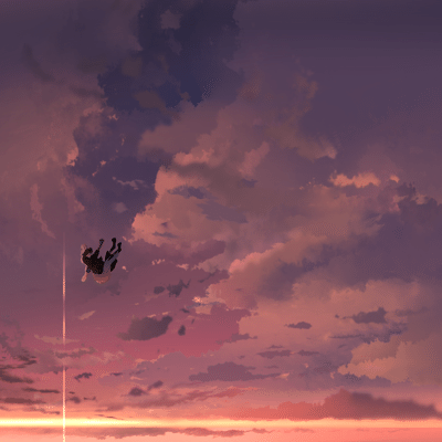 Kobaj falling from somewhere very high up.