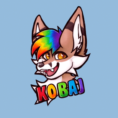 Kobaj died his hair rainbows and shows off his colorful style with a big grin.