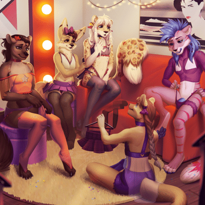 Kobaj and friends trying on some very pretty feminine clothes.