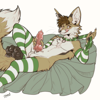 Kobaj licking his lips as he starts a nice pawing session, looks like someone ones to join so the fox offers them his leash.