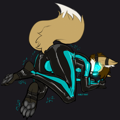 Kobaj on his hands and knees, wearing a tight latex outfit, and a pair of hypno-goggles that have made him shiver and quake with pleasure.