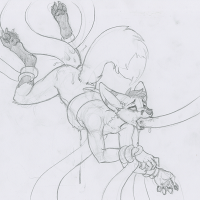 Kobaj overwhelmed by lots of thick tentacles.