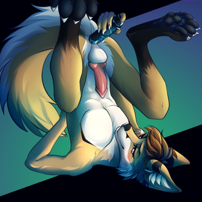 Kobaj upside down playing with a vibrator.
